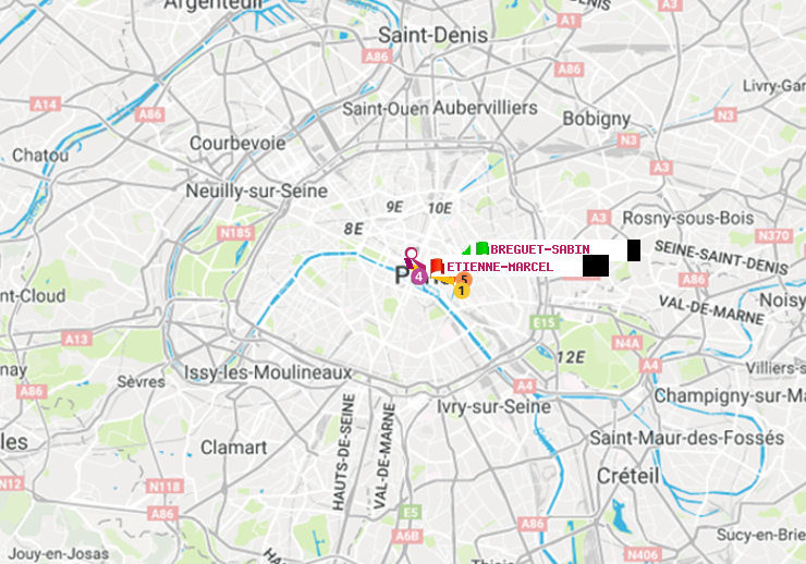 plan itinéraire ratp de Bréguet-Sabin à Etienne Marcel