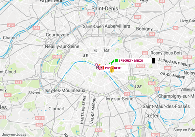 plan itinéraire ratp de Bréguet-Sabin à Pont Neuf