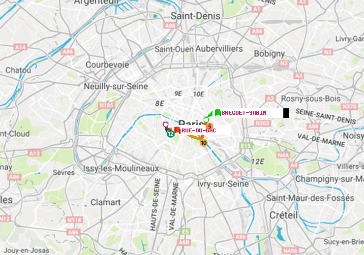 plan itinéraire ratp de Bréguet-Sabin à Rue du Bac
