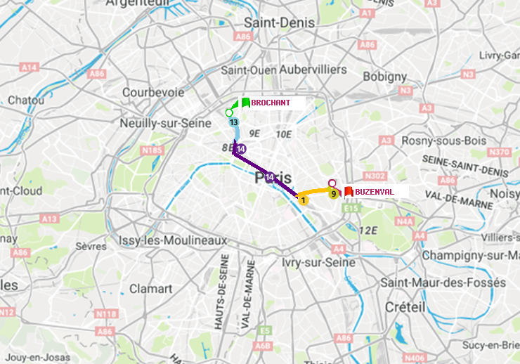 plan itinéraire ratp de Brochant à Buzenval