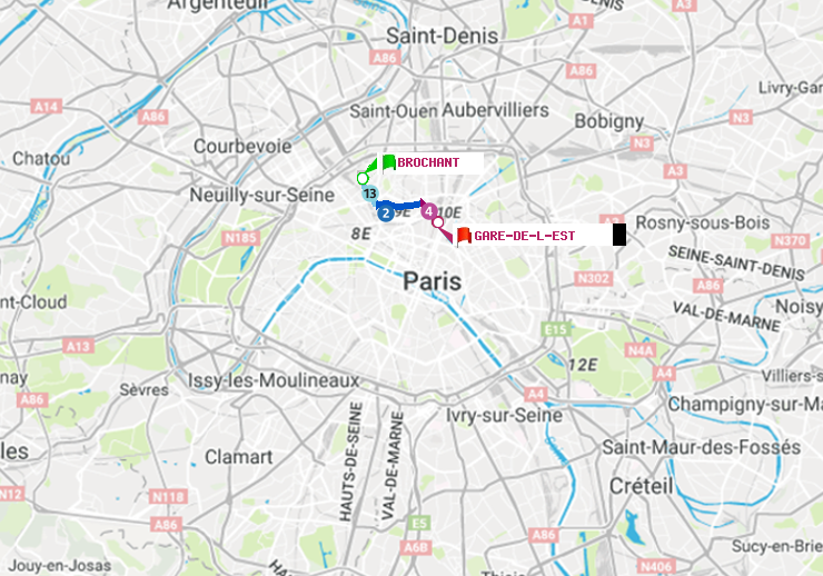 plan itinéraire ratp de Brochant à Gare de l