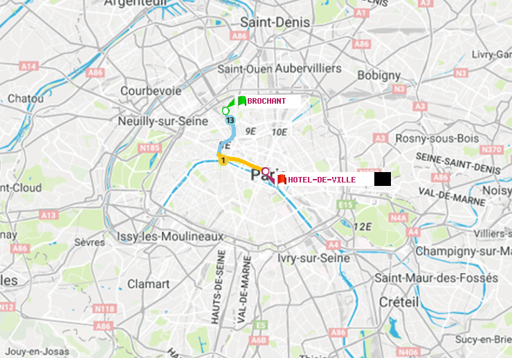 plan itinéraire ratp de Brochant à Hôtel de Ville