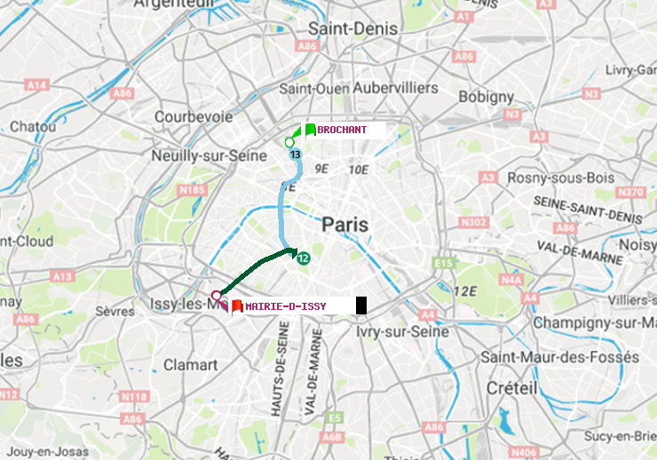 plan itinéraire ratp de Brochant à Mairie d