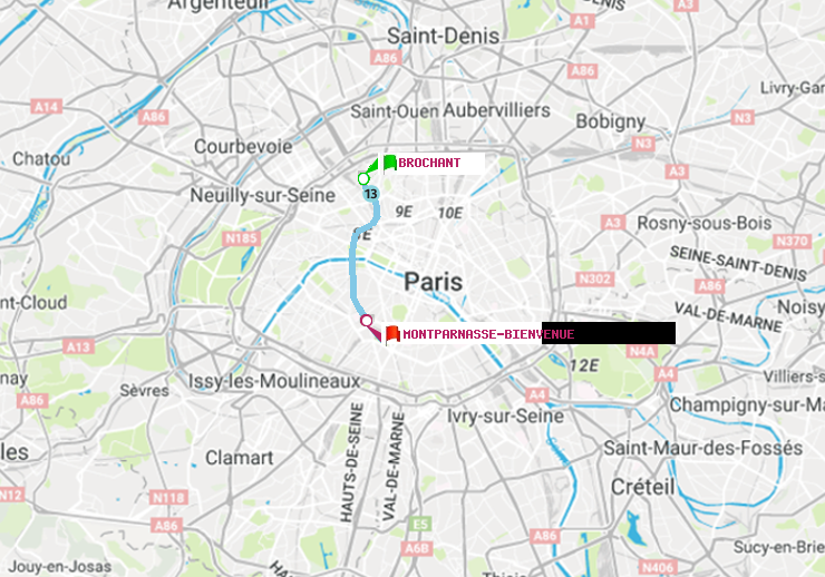 plan itinéraire ratp de Brochant à Montparnasse-Bienvenue