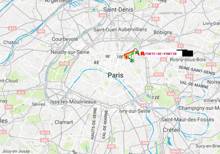 plan itinéraire ratp de Buttes-Chaumont à Porte de Pantin