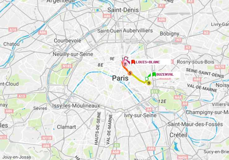plan itinéraire ratp de Buzenval à Louis Blanc