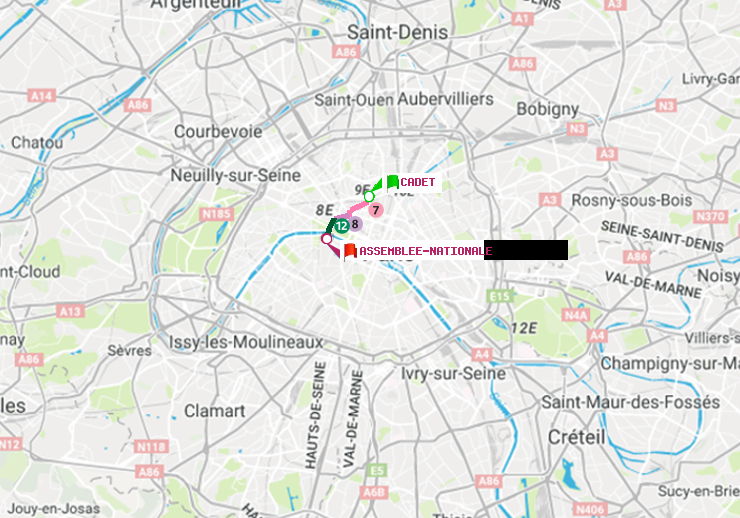 plan itinéraire ratp de Cadet à Assemblée Nationale
