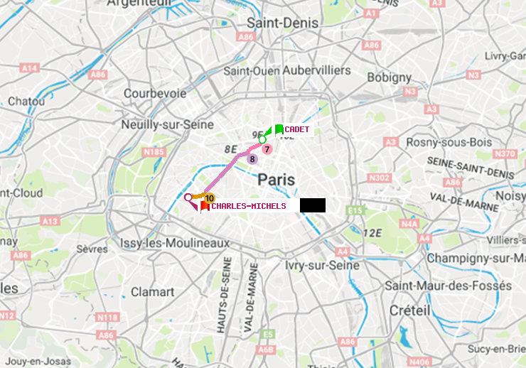 plan itinéraire ratp de Cadet à Charles Michels
