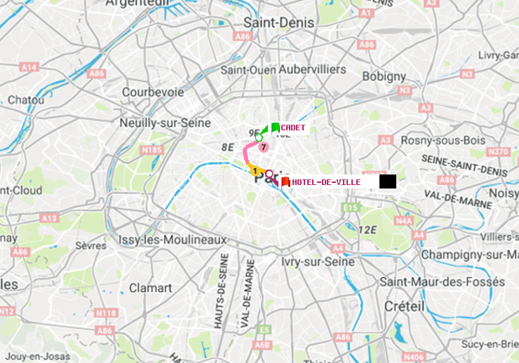 plan itinéraire ratp de Cadet à Hôtel de Ville