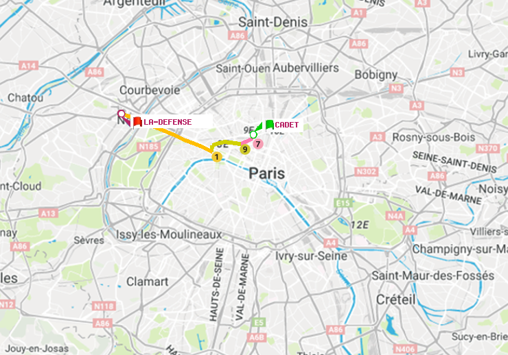 plan itinéraire ratp de Cadet à La Défense (Grande Arche)