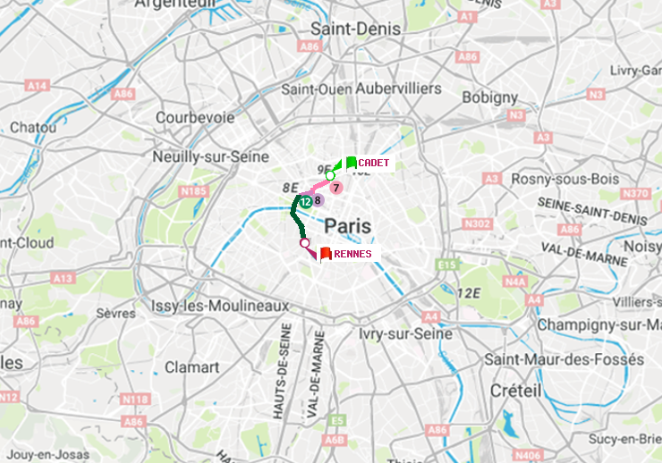 plan itinéraire ratp de Cadet à Rennes