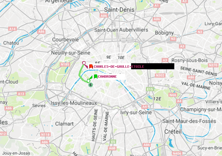 plan itinéraire ratp de Cambronne à Charles de Gaulle-Etoile