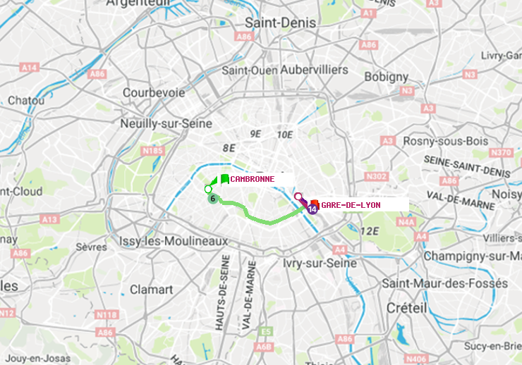plan itinéraire ratp de Cambronne à Gare de Lyon
