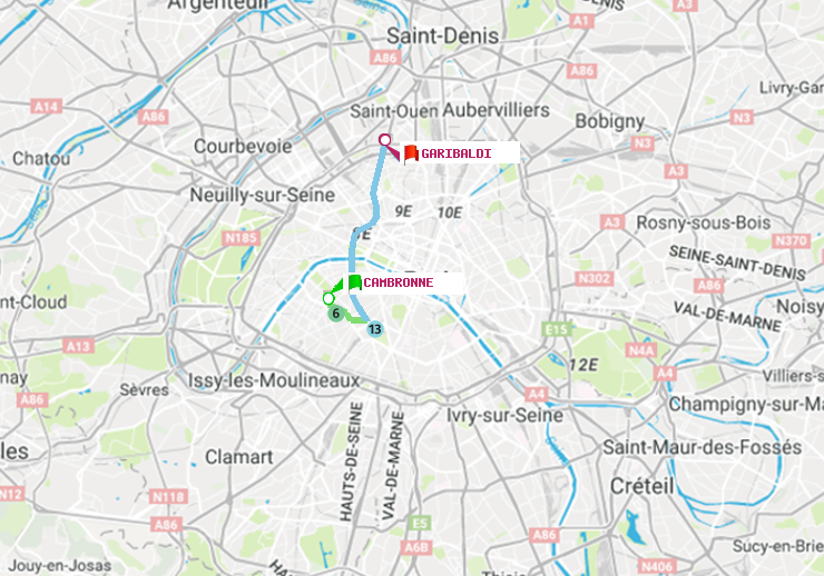 plan itinéraire ratp de Cambronne à Garibaldi