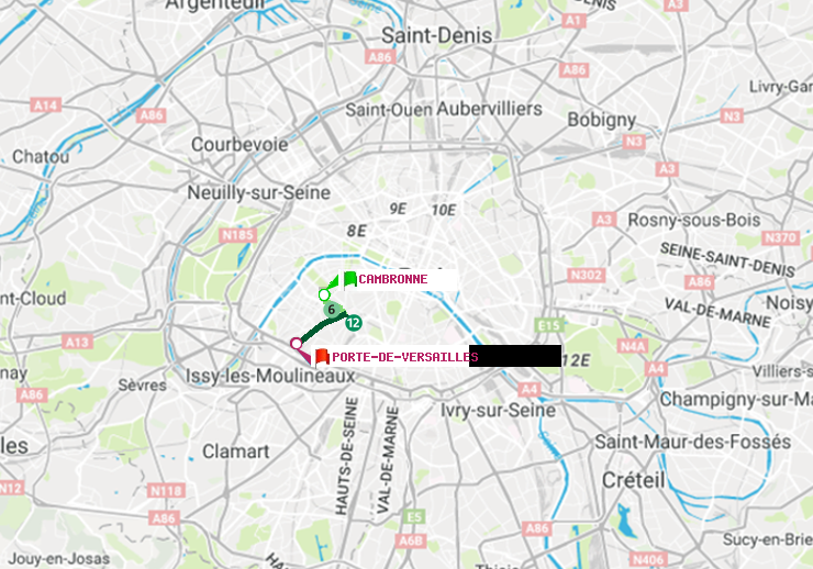 plan itinéraire ratp de Cambronne à Porte de Versailles