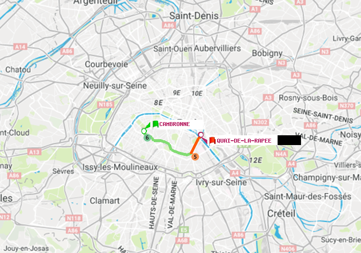 plan itinéraire ratp de Cambronne à Quai de la Rapée