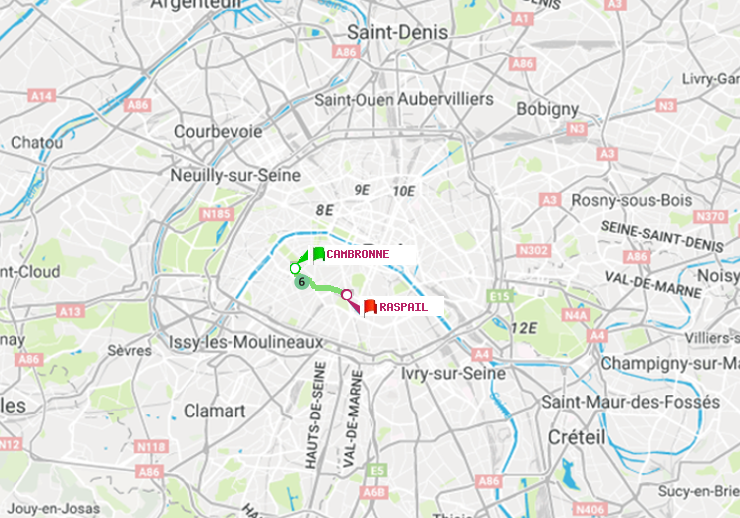 plan itinéraire ratp de Cambronne à Raspail