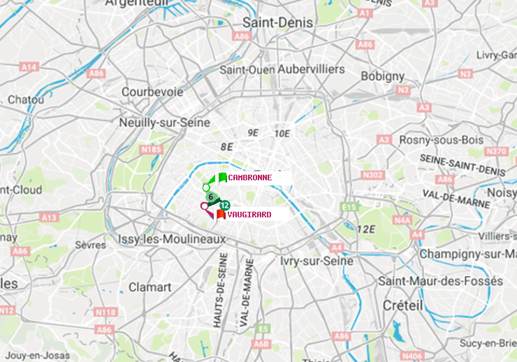 plan itinéraire ratp de Cambronne à Vaugirard (Adolphe Chérioux)
