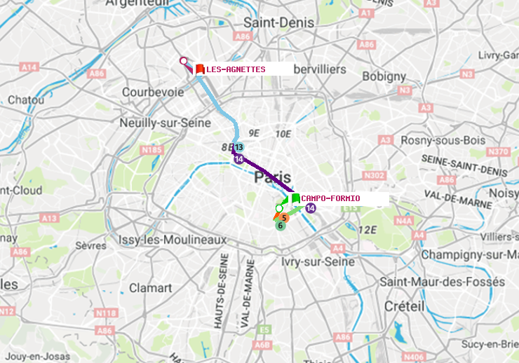 plan itinéraire ratp de Campo-Formio à Les Agnettes