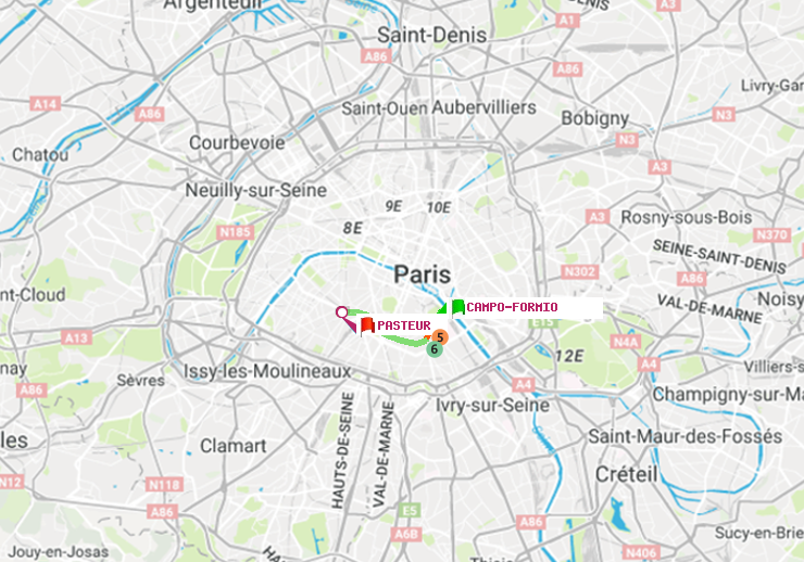 plan itinéraire ratp de Campo-Formio à Pasteur