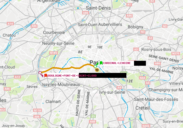 plan itinéraire ratp de Cardinal-Lemoine à Boulogne Pont de Saint-Cloud