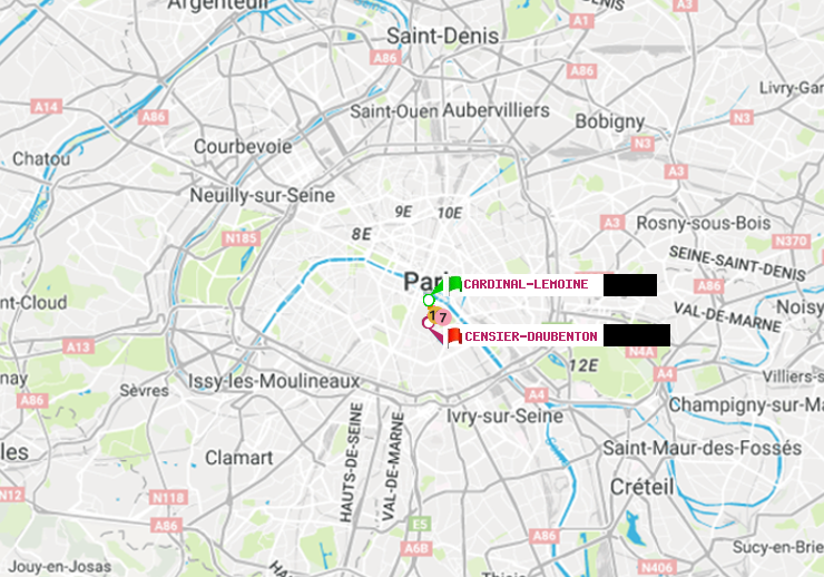 plan itinéraire ratp de Cardinal-Lemoine à Censier-Daubenton