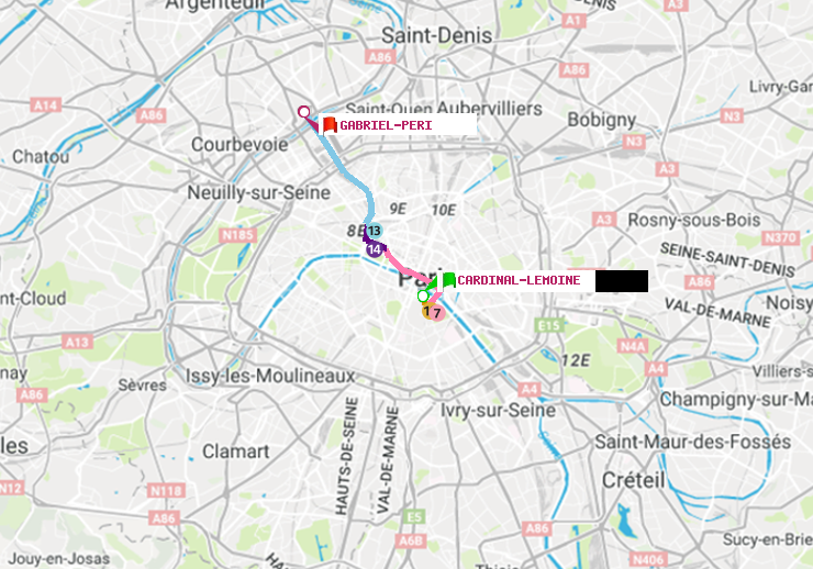 plan itinéraire ratp de Cardinal-Lemoine à Gabriel-Péri