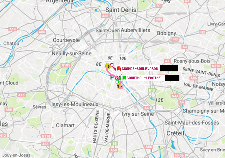 plan itinéraire ratp de Cardinal-Lemoine à Grands Boulevards
