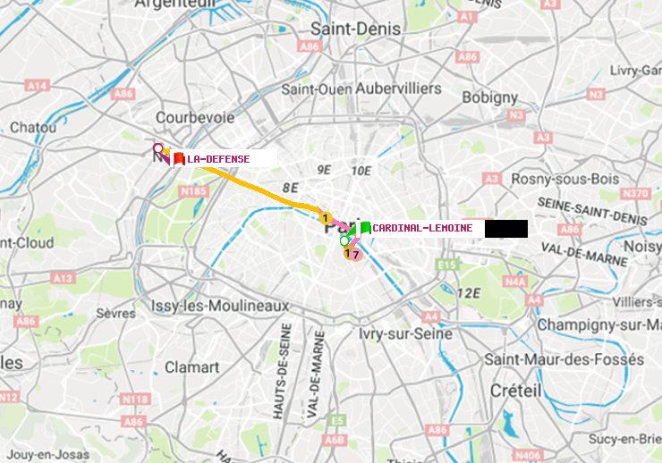 plan itinéraire ratp de Cardinal-Lemoine à La Défense (Grande Arche)