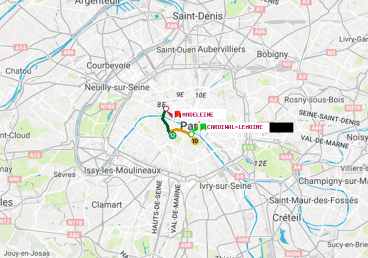 plan itinéraire ratp de Cardinal-Lemoine à Madeleine