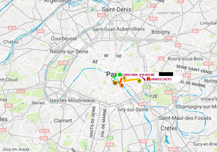 plan itinéraire ratp de Cardinal-Lemoine à Maraichers