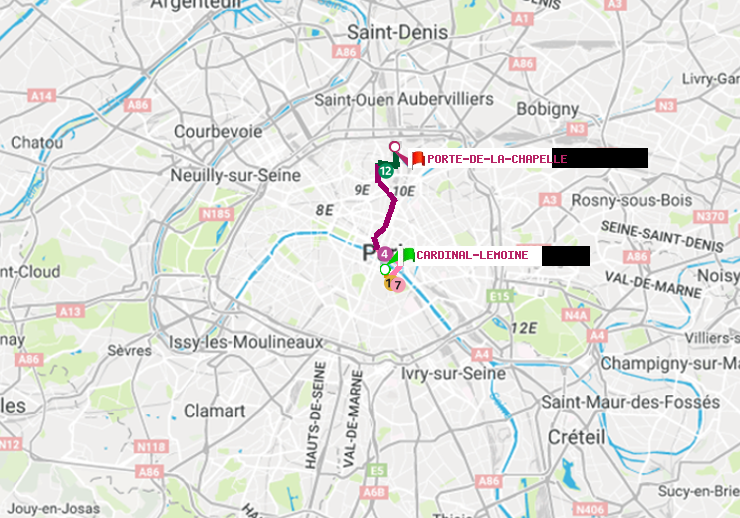plan itinéraire ratp de Cardinal-Lemoine à Porte de la Chapelle