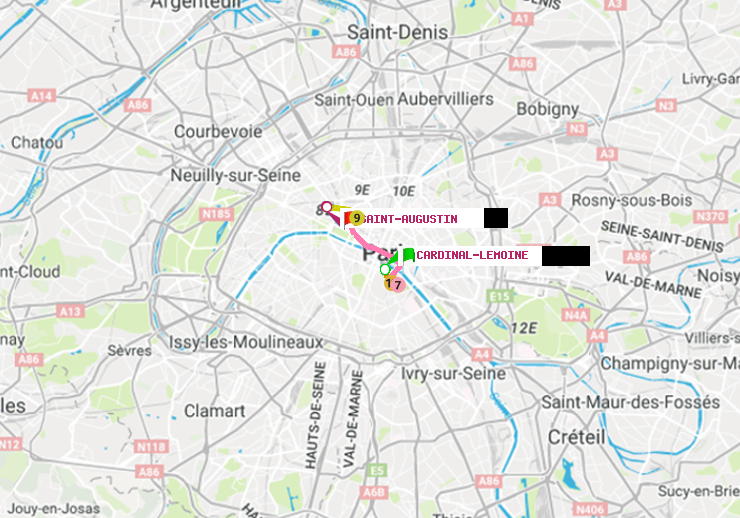 plan itinéraire ratp de Cardinal-Lemoine à Saint-Augustin