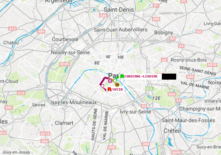 plan itinéraire ratp de Cardinal-Lemoine à Vavin