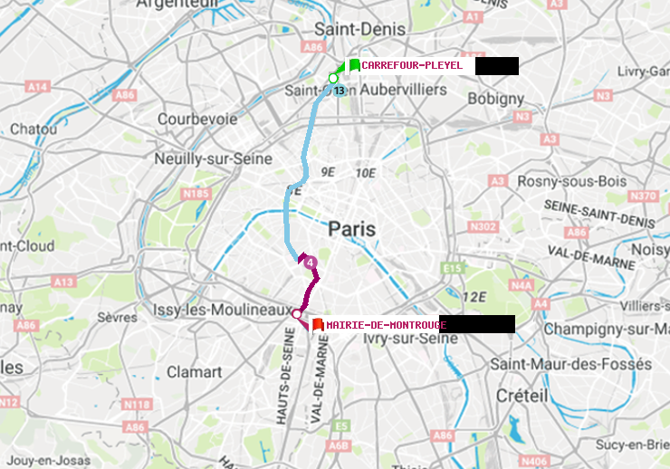 plan itinéraire ratp de Carrefour-Pleyel à Mairie de Montrouge