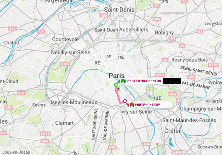 plan itinéraire ratp de Censier-Daubenton à Porte d