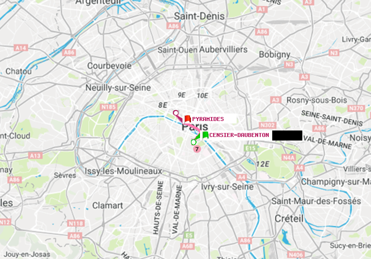 plan itinéraire ratp de Censier-Daubenton à Pyramides