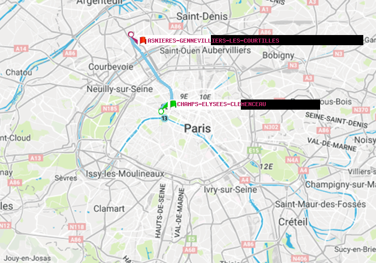 plan itinéraire ratp de Champs-Elysées-Clémenceau à Asnieres-Gennevilliers Les Courtilles
