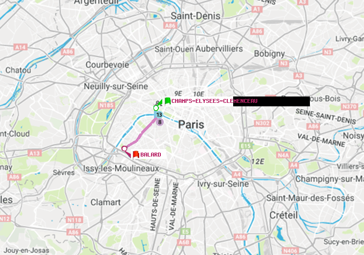 plan itinéraire ratp de Champs-Elysées-Clémenceau à Balard