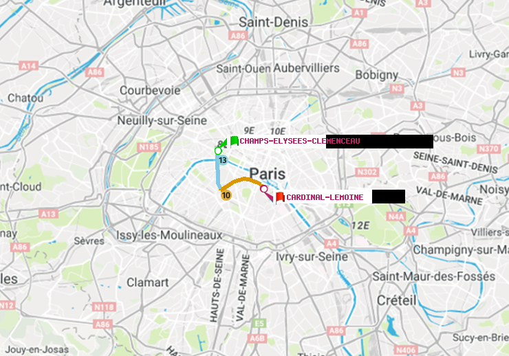 plan itinéraire ratp de Champs-Elysées-Clémenceau à Cardinal-Lemoine