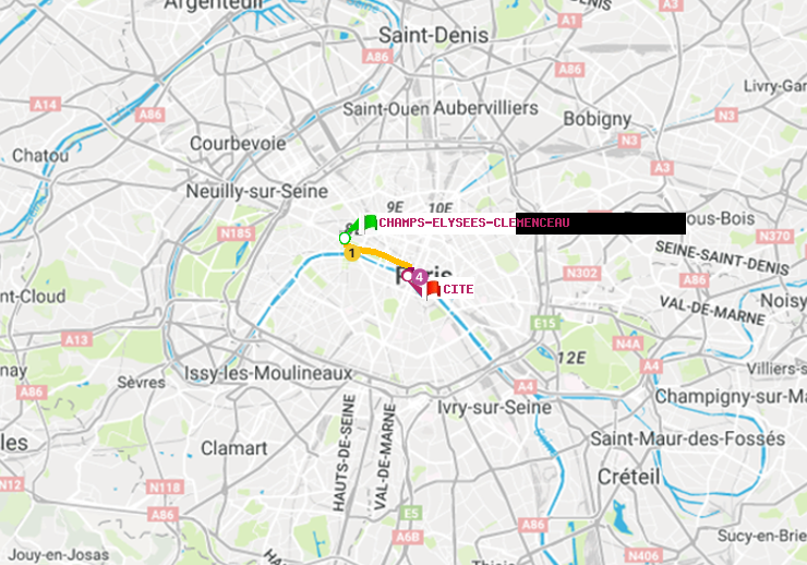 plan itinéraire ratp de Champs-Elysées-Clémenceau à Cité