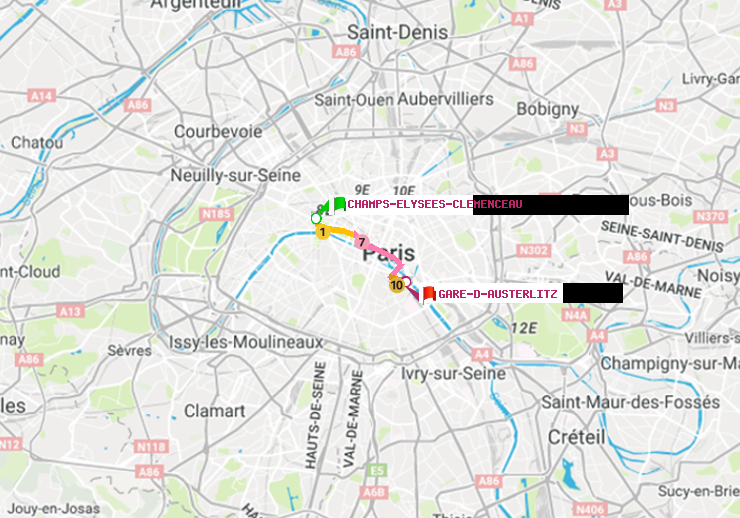 plan itinéraire ratp de Champs-Elysées-Clémenceau à Gare d