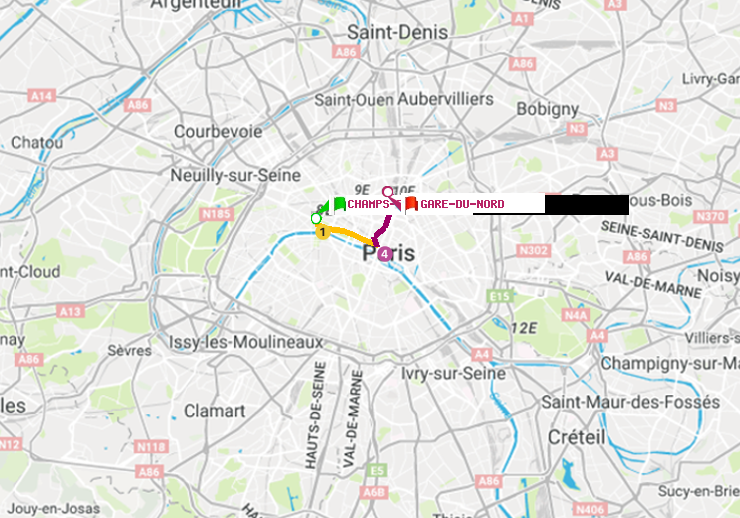 plan itinéraire ratp de Champs-Elysées-Clémenceau à Gare du Nord