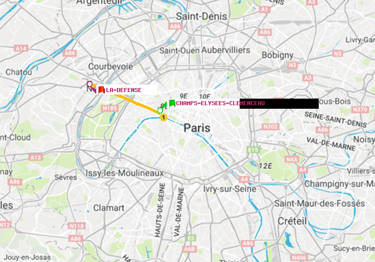 plan itinéraire ratp de Champs-Elysées-Clémenceau à La Défense (Grande Arche)