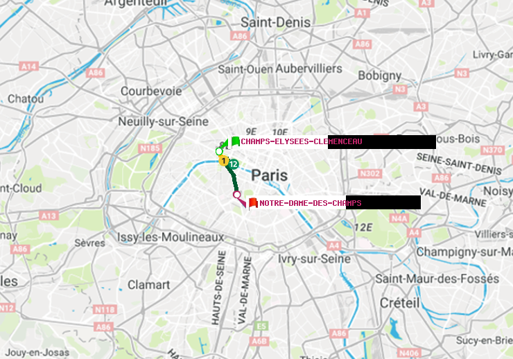 plan itinéraire ratp de Champs-Elysées-Clémenceau à Notre-Dame des Champs