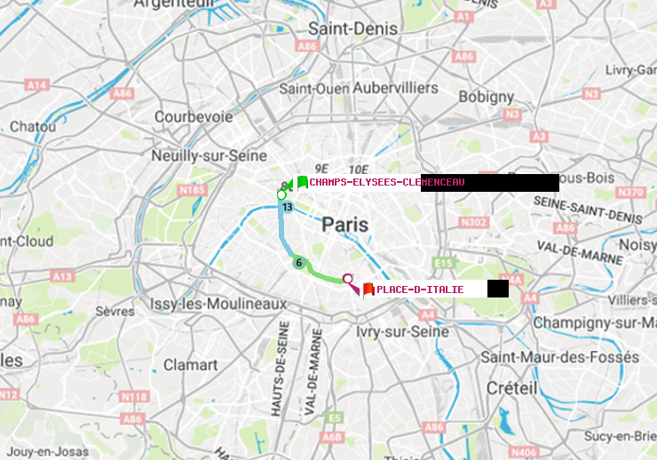 plan itinéraire ratp de Champs-Elysées-Clémenceau à Place d