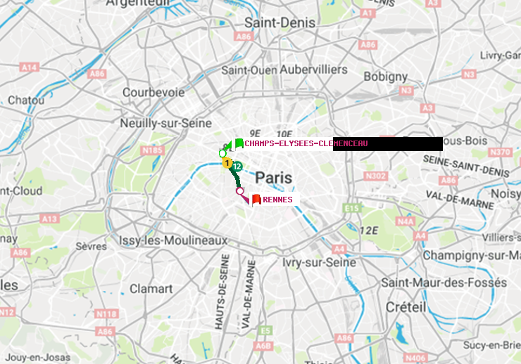 plan itinéraire ratp de Champs-Elysées-Clémenceau à Rennes