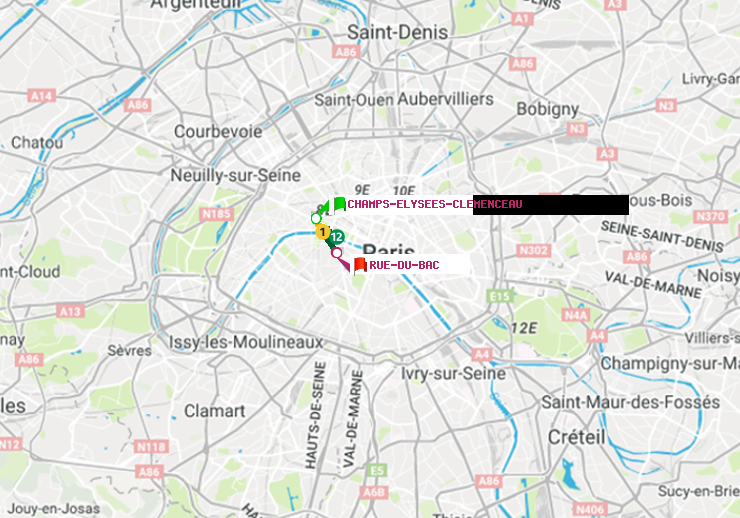 plan itinéraire ratp de Champs-Elysées-Clémenceau à Rue du Bac