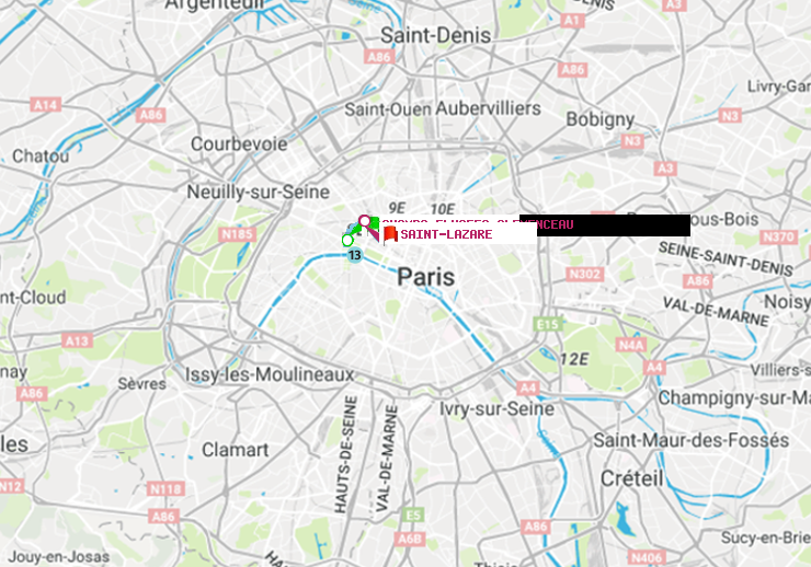 plan itinéraire ratp de Champs-Elysées-Clémenceau à Saint-Lazare