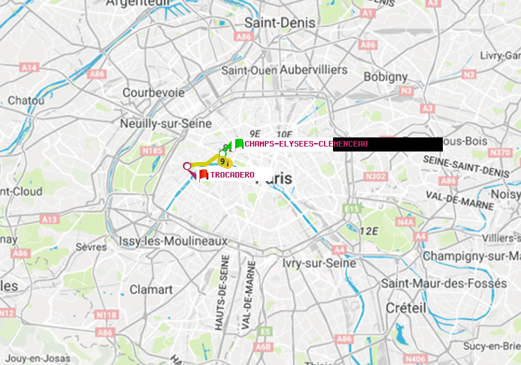 plan itinéraire ratp de Champs-Elysées-Clémenceau à Trocadéro